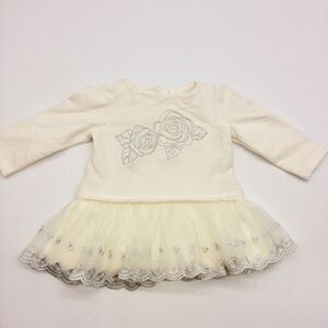 Catherine Malandrino 3-6 Mos Winter White Dress w/Tulle/Silver Embroidery Skirt